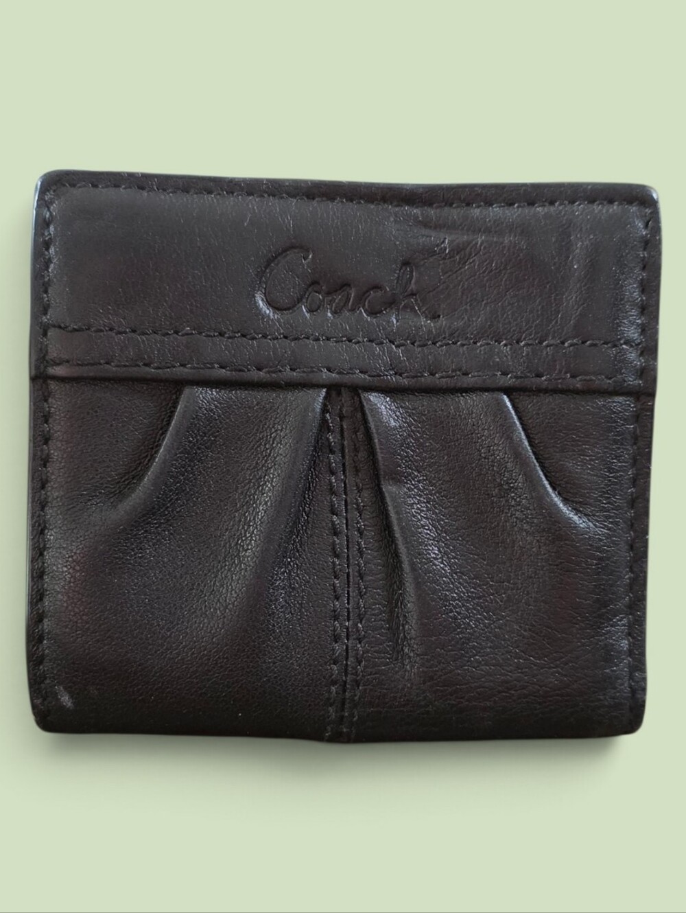 Coach bifold Wallet, Black Leather, Pleated Detail Ladies Wallet.